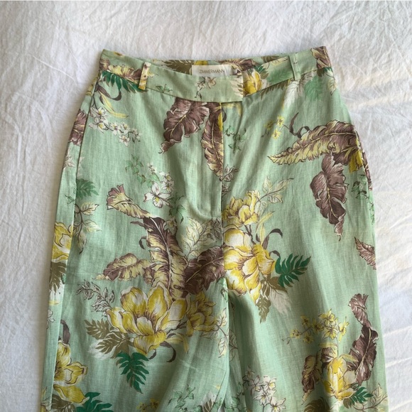 NWT Zimmermann Matchmaker Linen Straight Trouser Pants Mint Tropical Floral - Picture 8 of 14